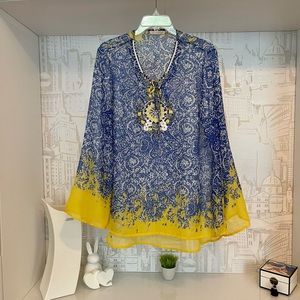 Soft Surroundings Long Sleeves Blouse with Beaded Appliqué Size M